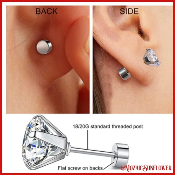 Gold & Stainless Steel AAAA+ 7cm Pink Princess Cut Screw Post Earrings - Picture 6 of 6